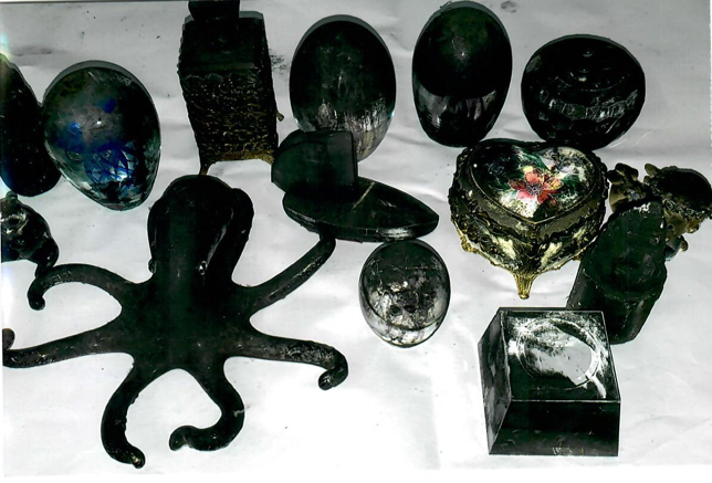 Decorative Items with Smoke Damage (Before Cleaning)